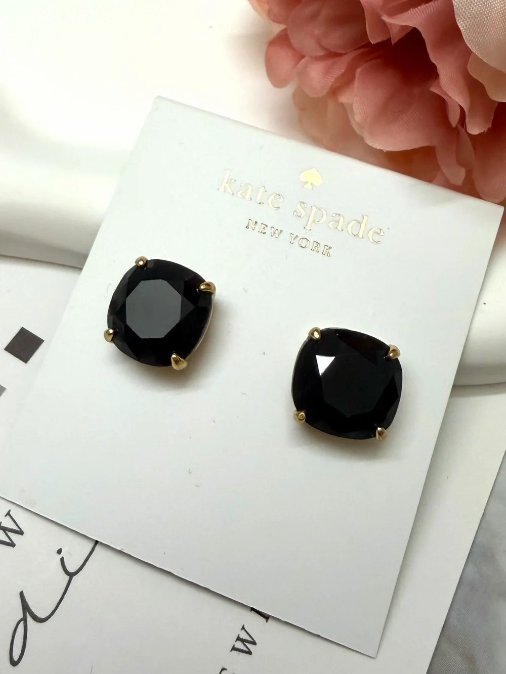 kate spade Navy and Gold Cushion Stud Earrings